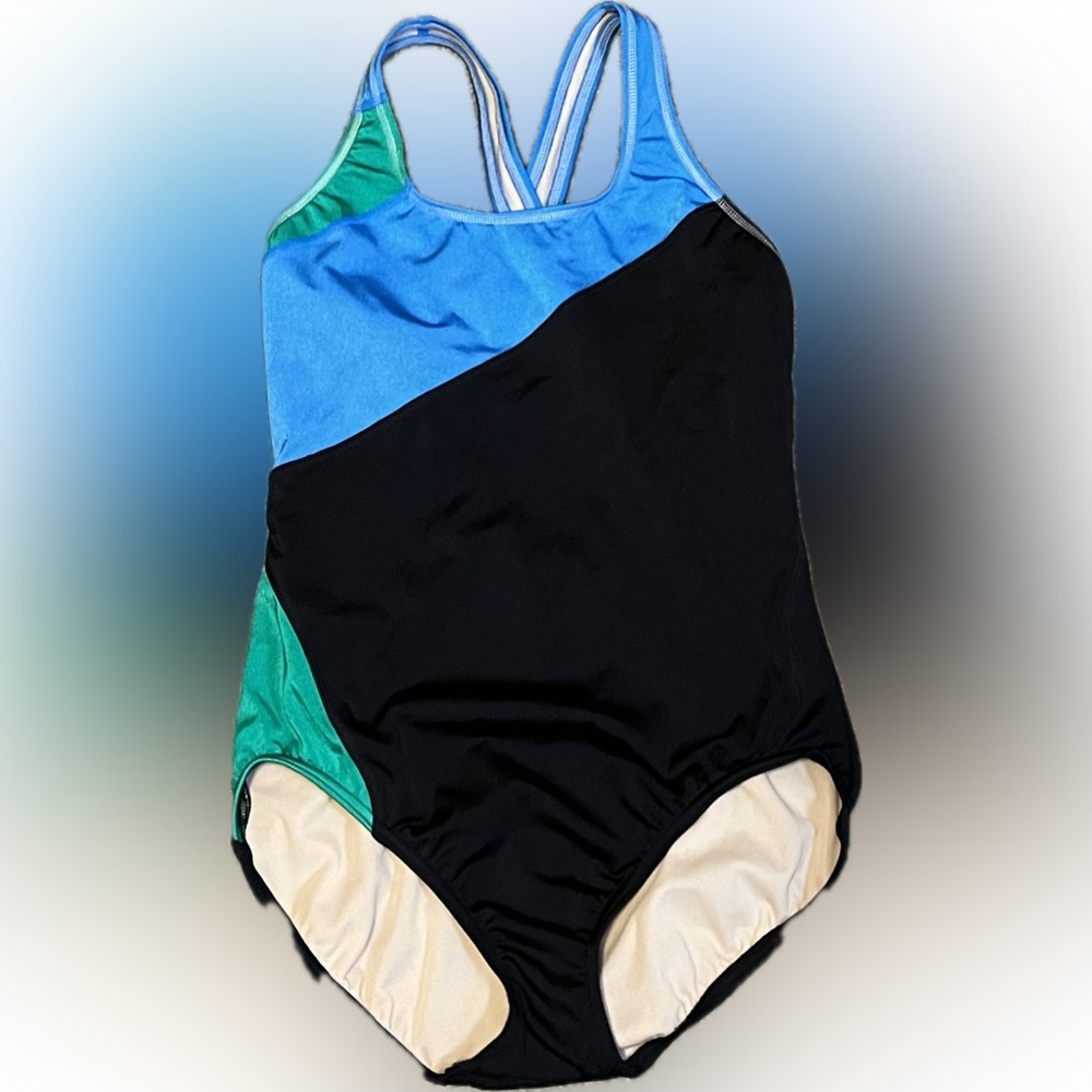Lands End Scoop Neck Sporty One-Piece Swim Suit size 10P